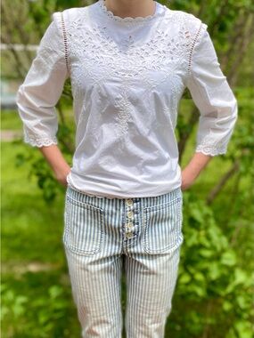 Anthropologie Pilcro and the Letterpress Blue and White Striped High-Rise Jeans
